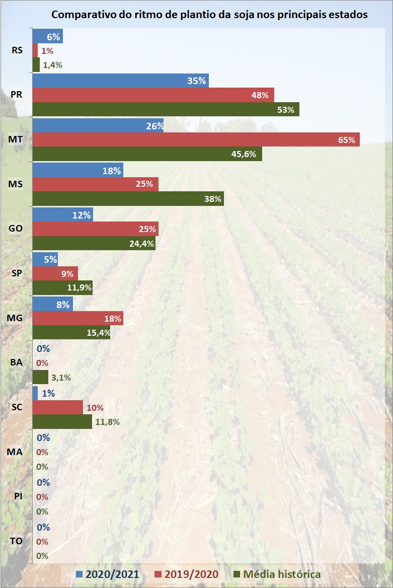 Plantio da soja chega a 16,3% no país. Confira a situação de cada estado!